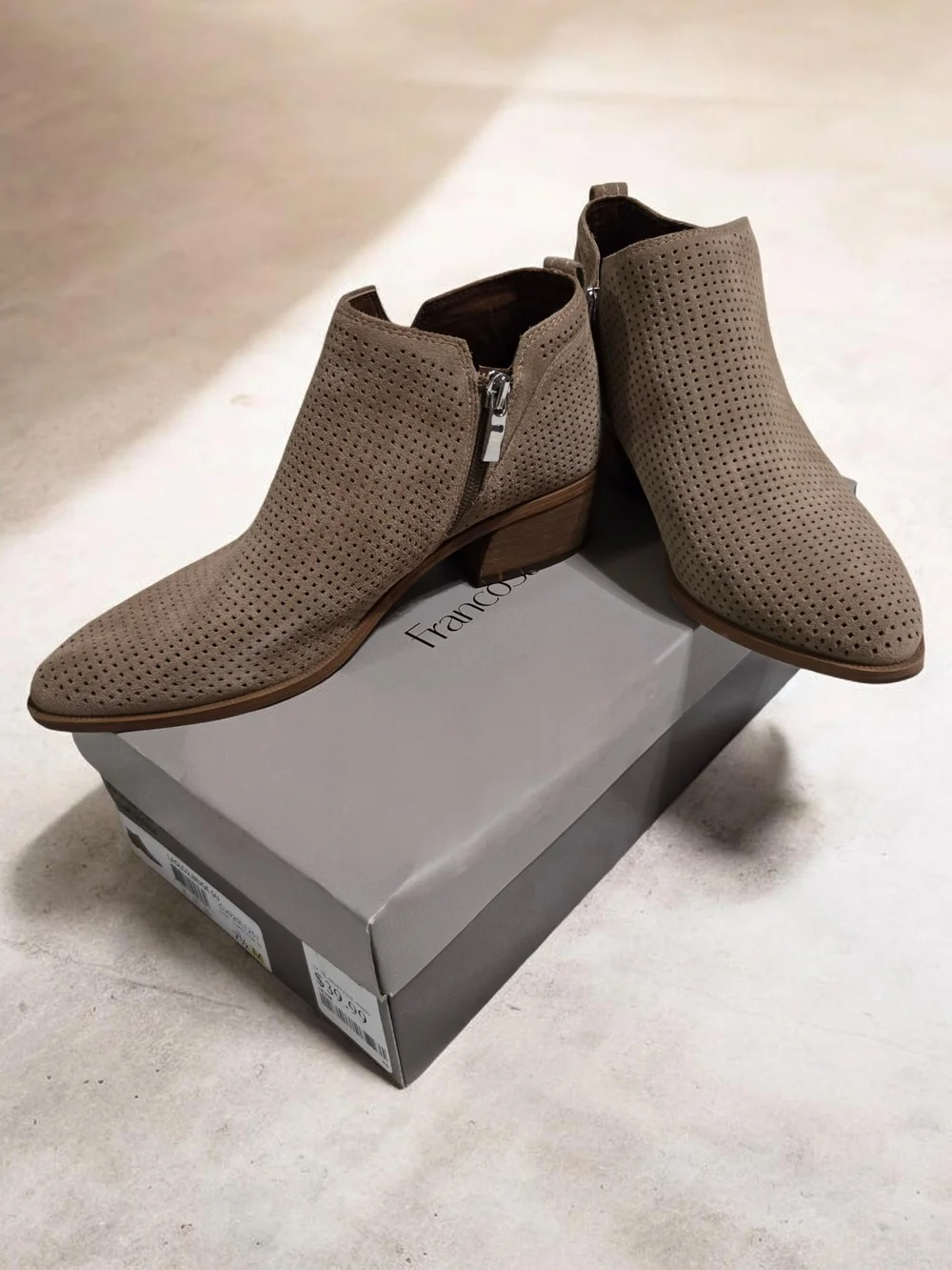 FAUX Suede Perforated Ankle Boots - Taupe By Franco Sarta Size 7 1/2 EUC!